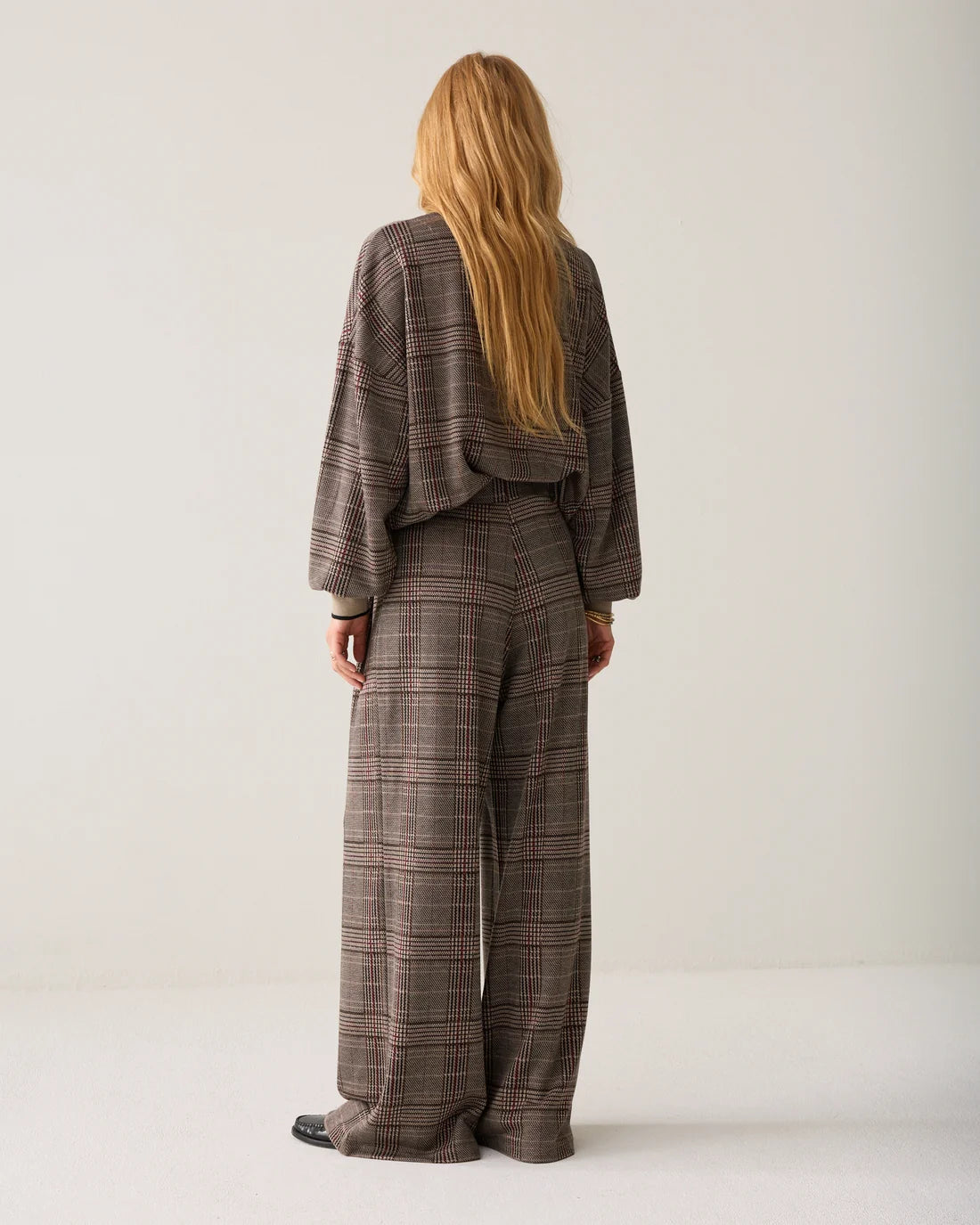 Summum Wide Leg Trousers in Plaid Jacquard