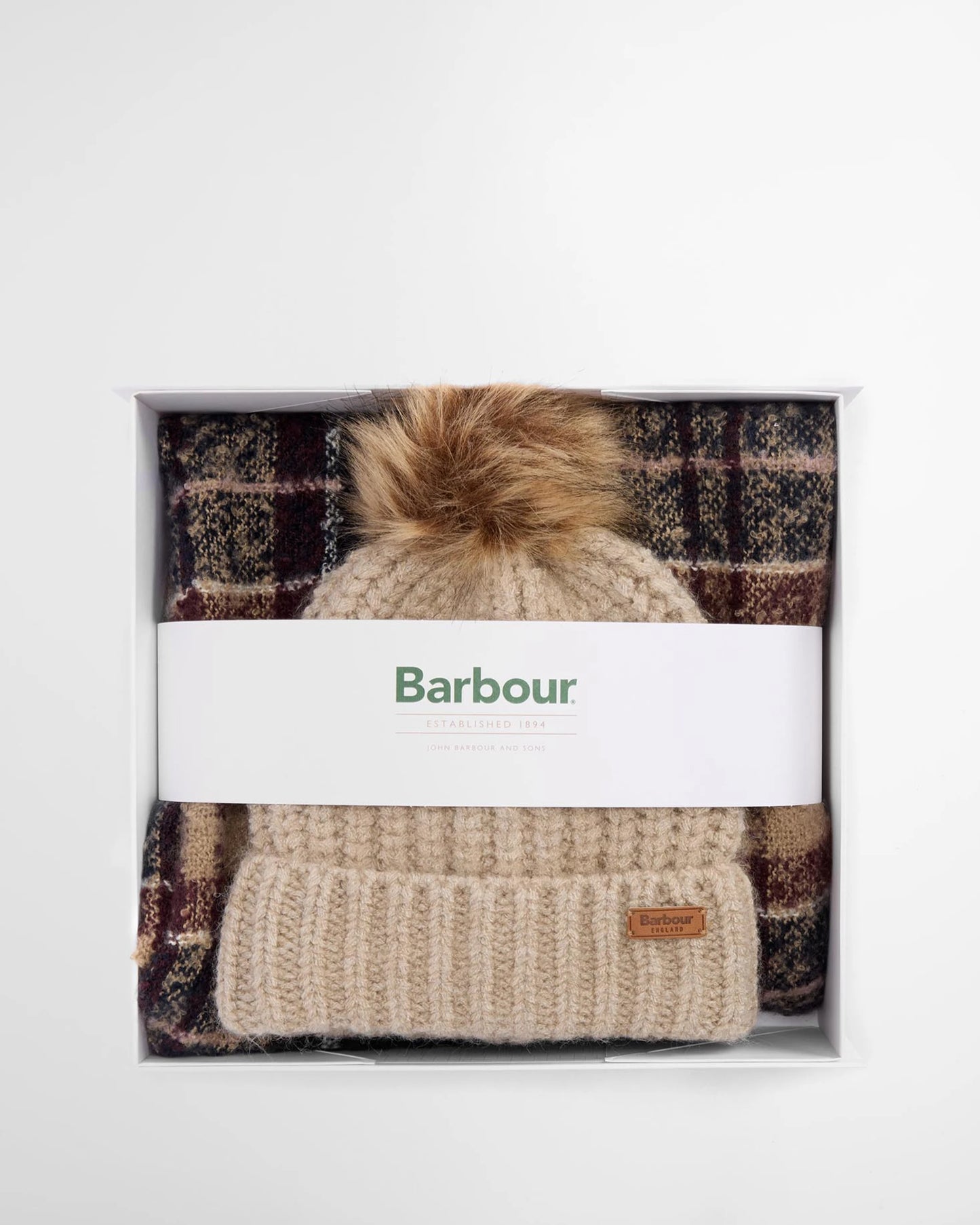 Barbour Saltburn Beanie And Tartan Scarf Set