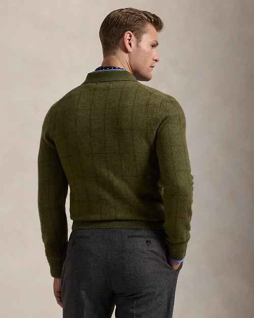 Polo Ralph Lauren Plaid Wool-Cashmere Polo-Collar Sweater