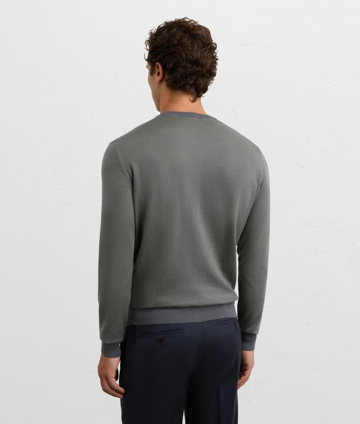 Pal Zileri Herringbone Virgin Wool Crew Knit