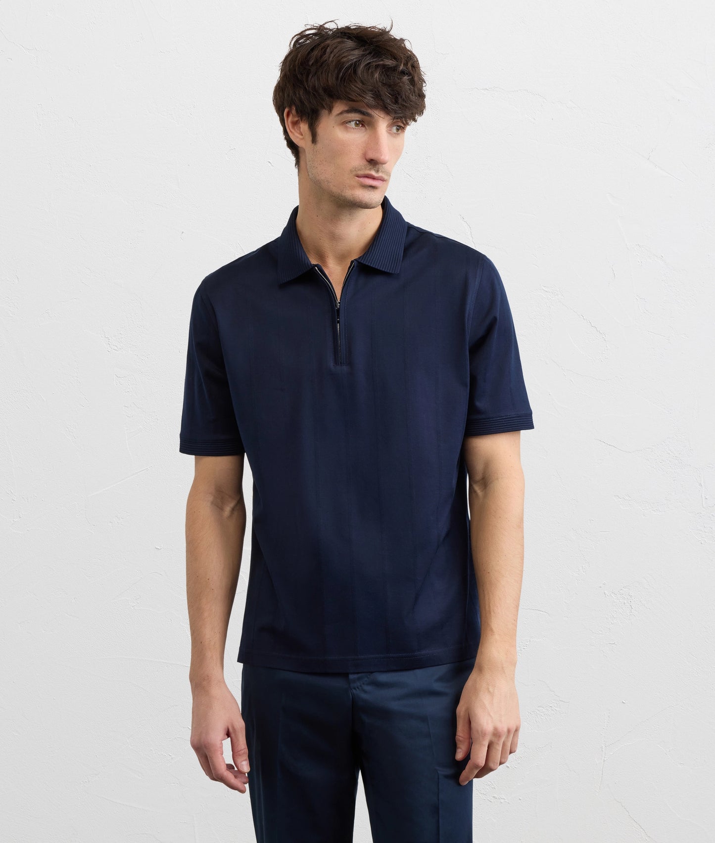 Pal Zileri Cotton Jersey Polo Shirt With Zip And Ottoman Collar And Sleeves
