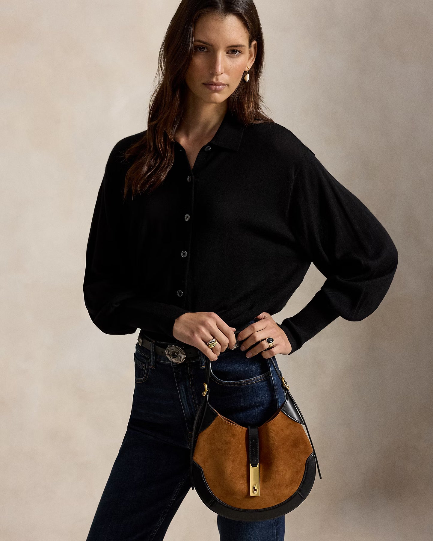 Polo Ralph Lauren Small Polo ID Suede-Leather Shoulder Bag