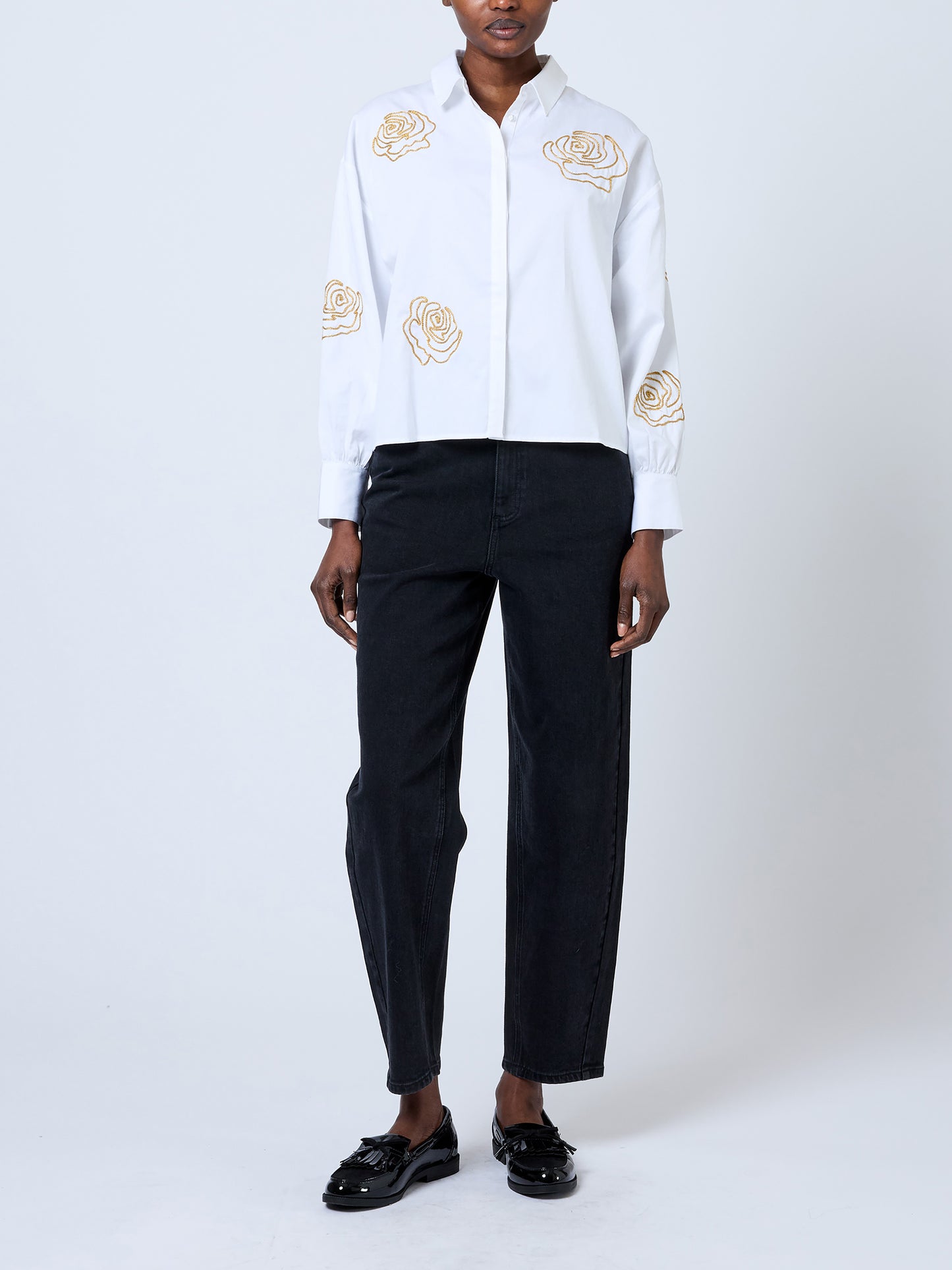French Connection Alexis Cotton Flower Embellished Shirt
