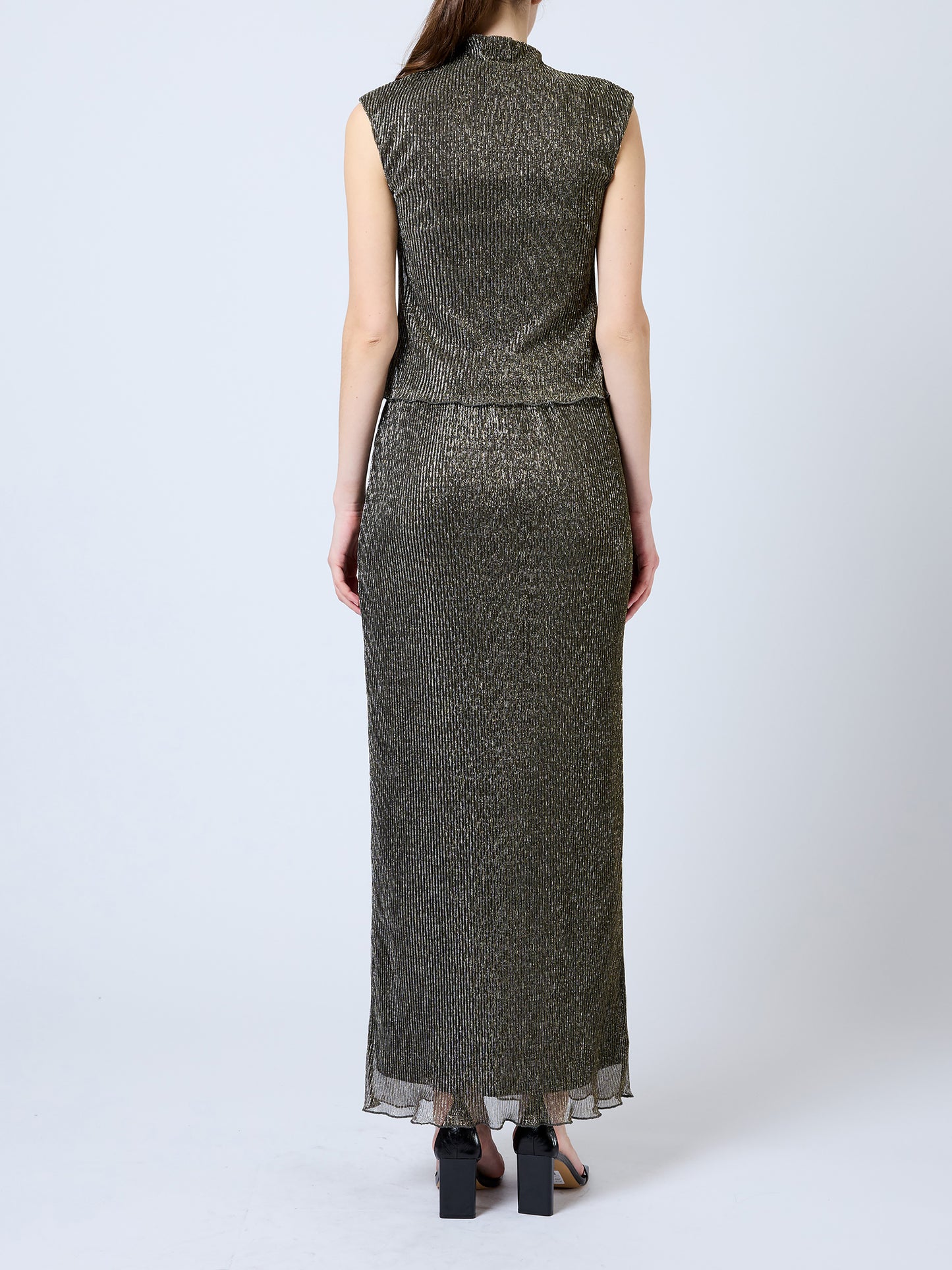 French Connection Tamy Lurex Plisse Midi Skirt
