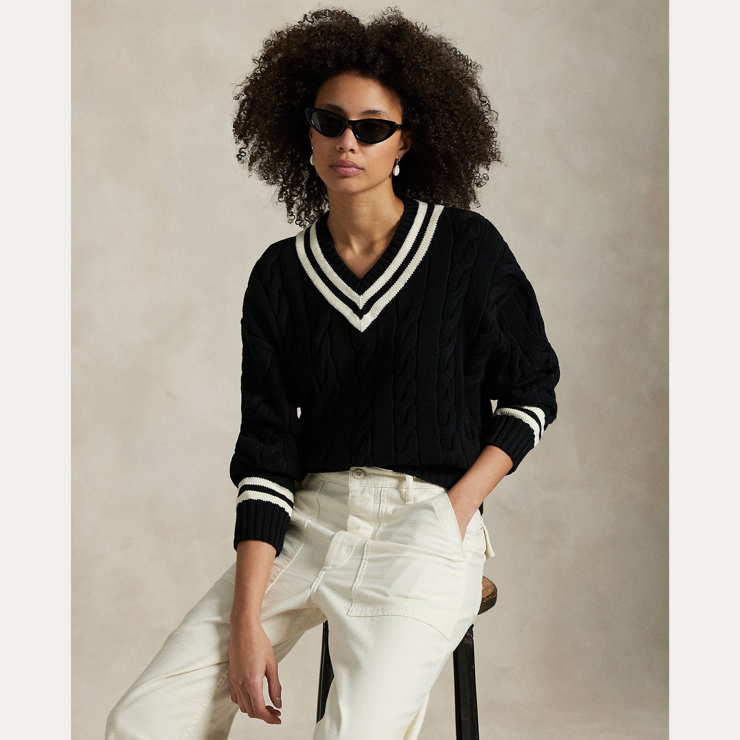 Polo Ralph Lauren Aran Knit Cotton Cricket Sweater