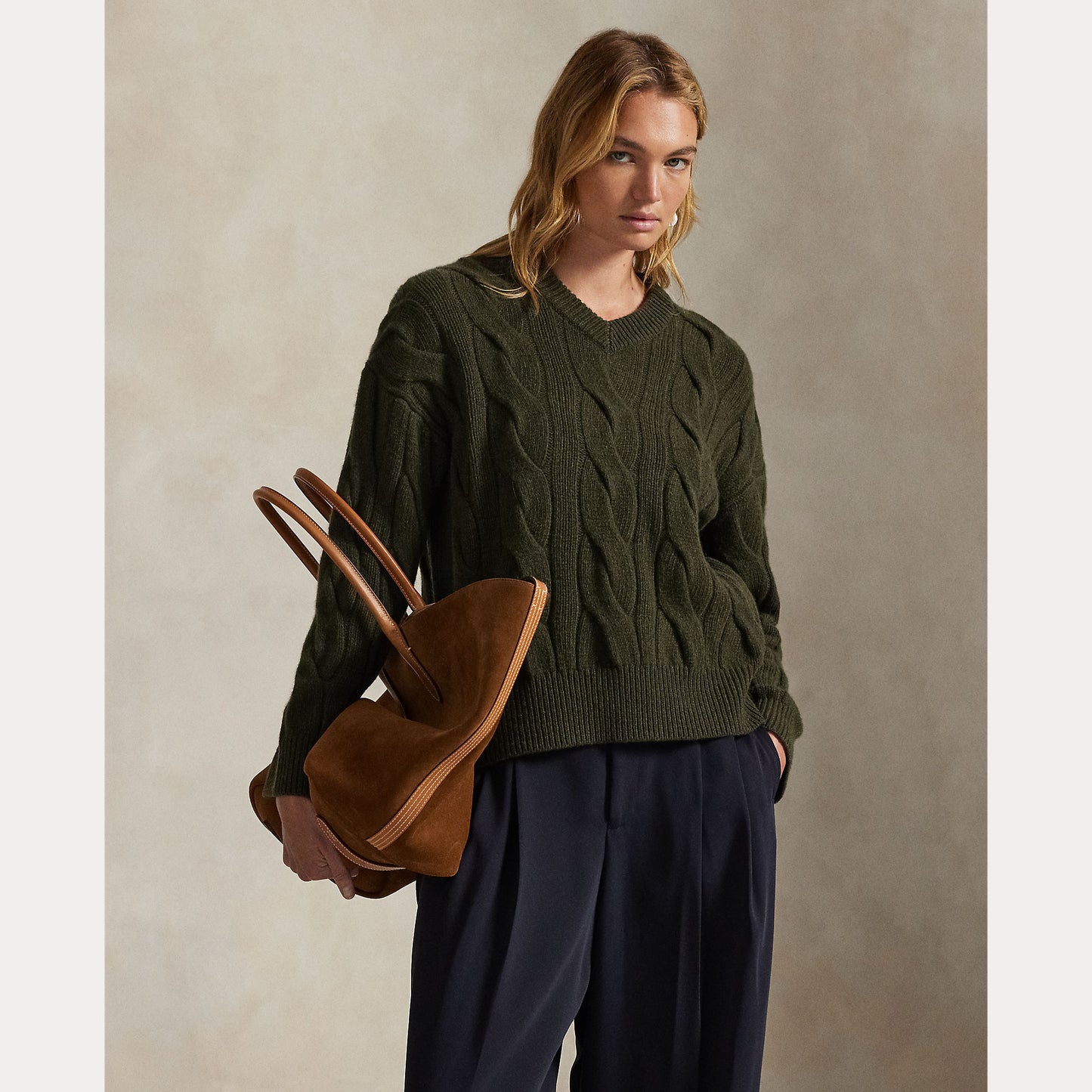 Polo Ralph Lauren Cable-Knit Wool-Cashmere V-Neck Jumper