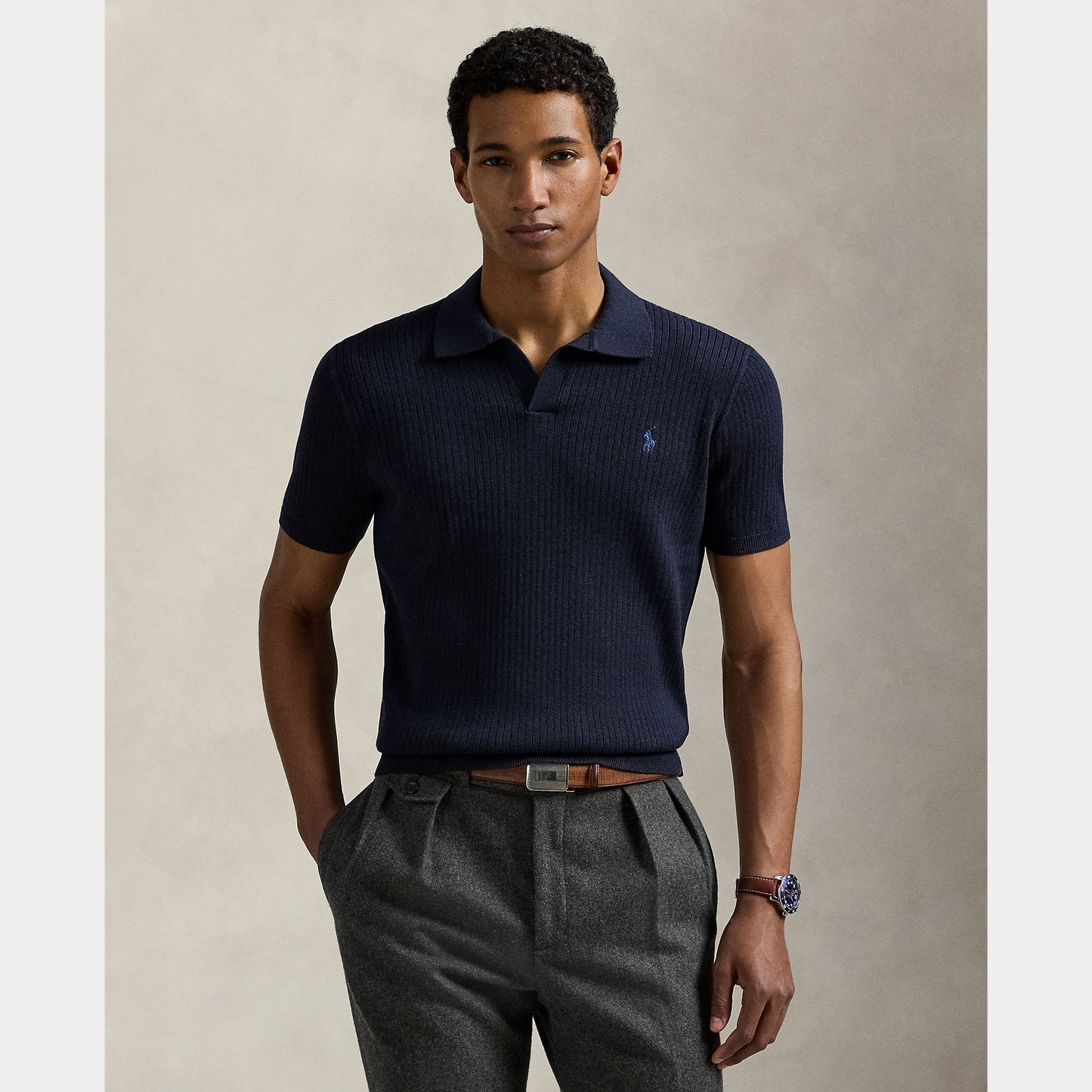 Polo Ralph Lauren Rib-Knit Cotton Johnny-Collar Sweater