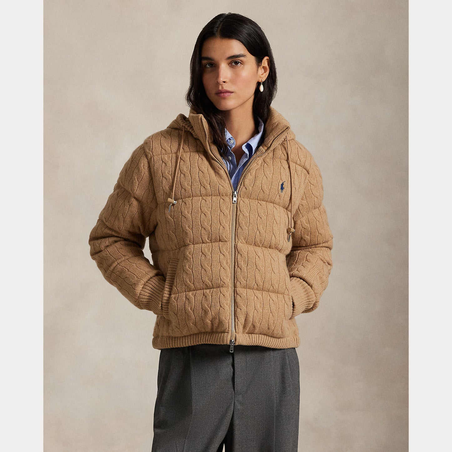 Polo Ralph Lauren Cable-Knit Wool-Cashmere Quilted Jacket