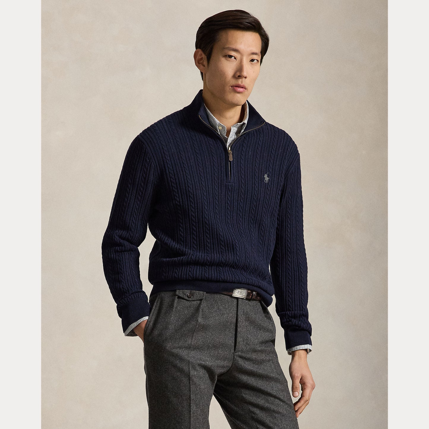 Polo Ralph Lauren Cable Knit Cotton Mockneck Sweater