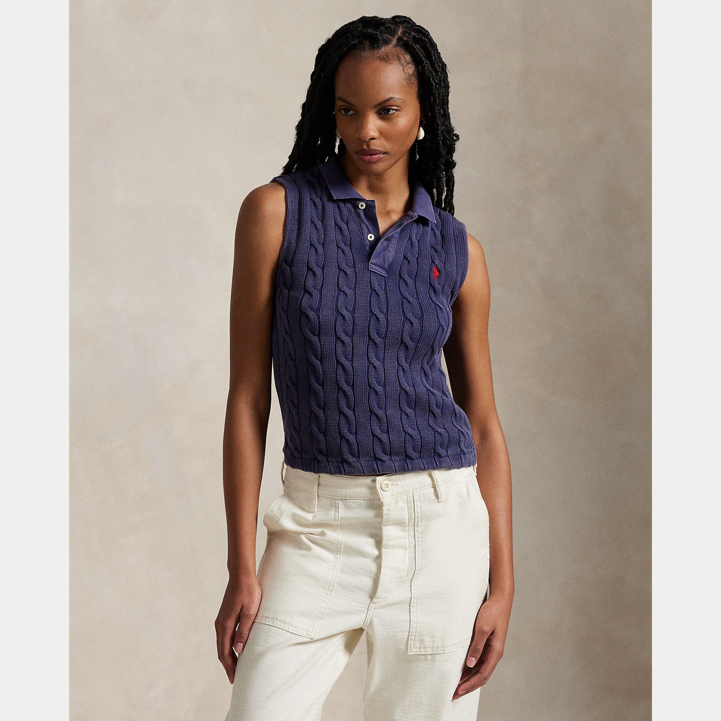 Polo Ralph Lauren Cable Knit Cropped Polo Knit