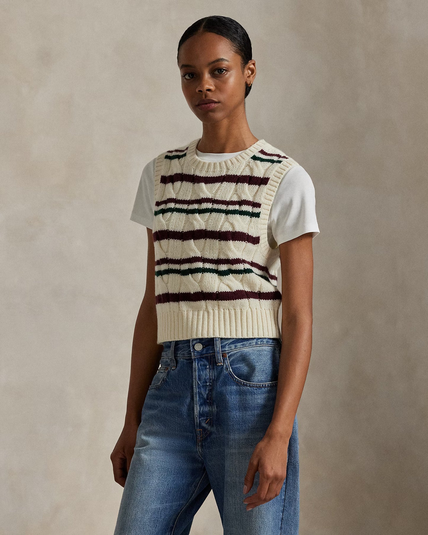 Polo Ralph Lauren Striped Wool-Cashmere Sleeveless Jumper