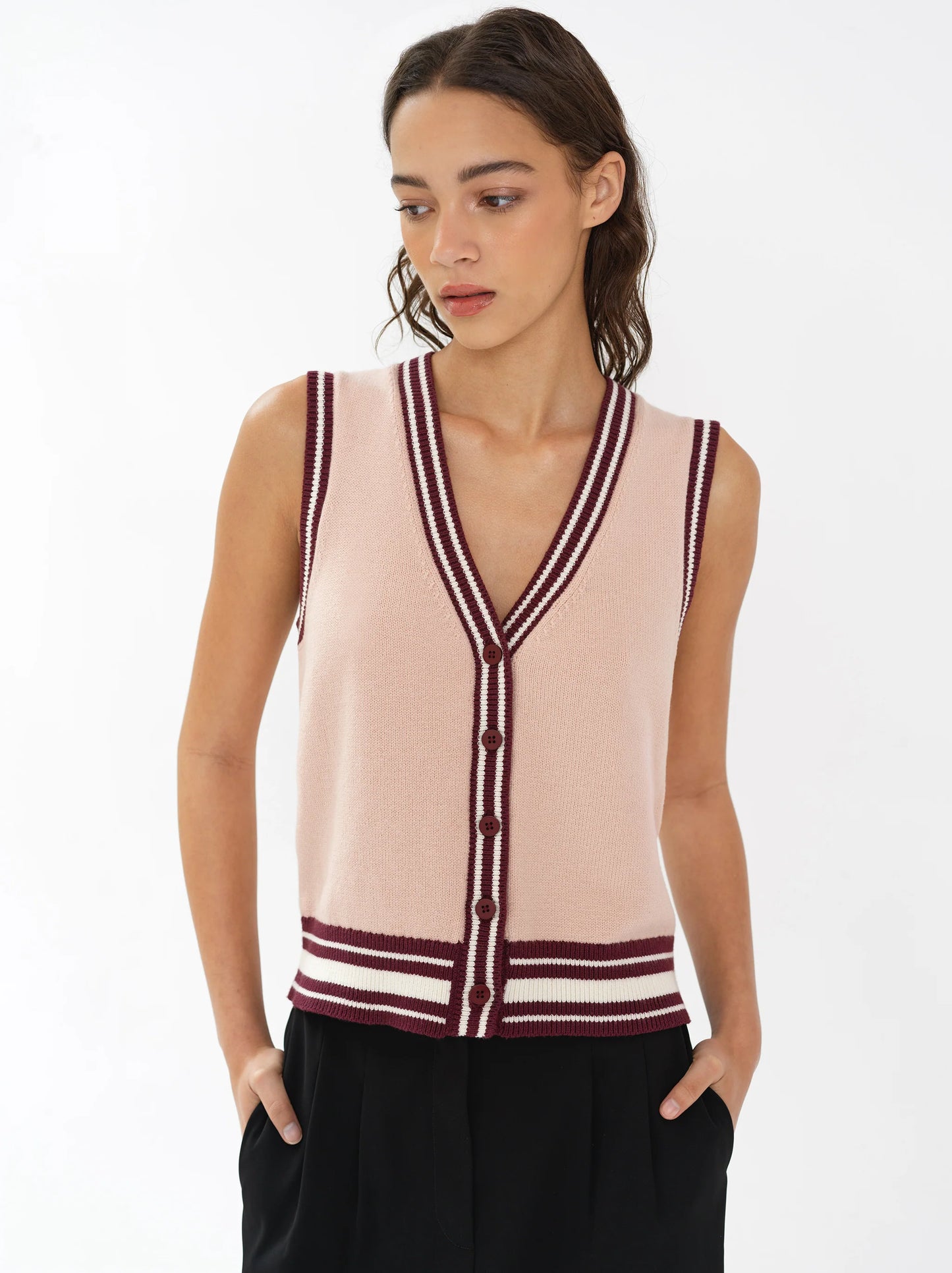 French ConnectionJunie Knit Button Through Striped Vest