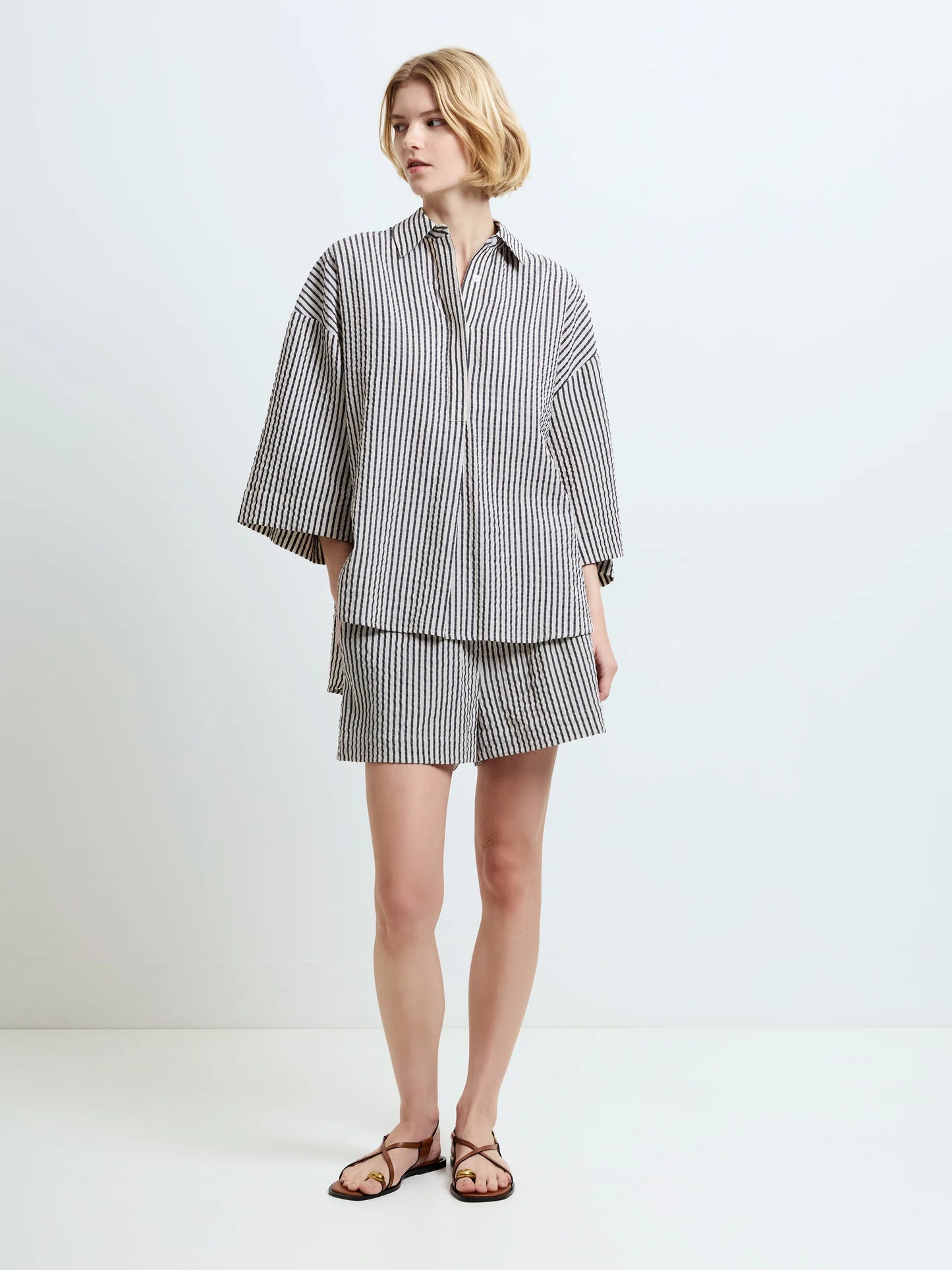 French Connection Lia Seersucker Striped Shirt