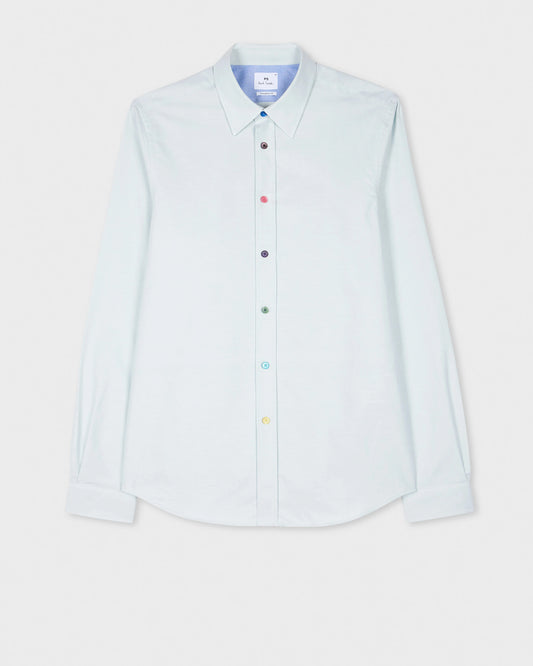 Paul Smith Tailored-Fit Mint Green Cotton Shirt with 'Sports Stripe' Buttons