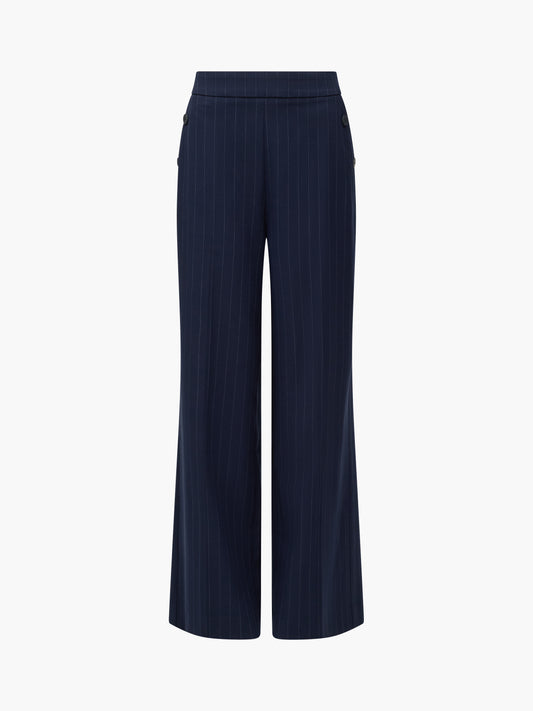 French Connection Alia Pinstripe Button Detail Wide Leg Trousers