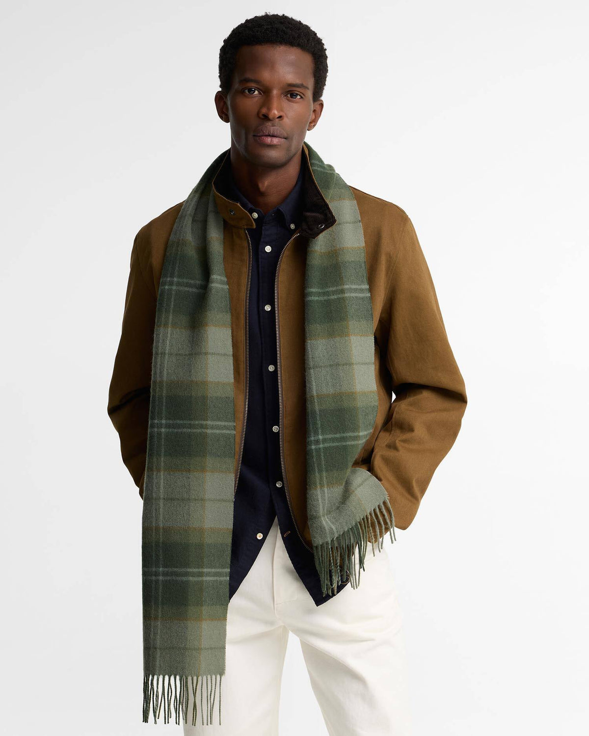 Barbour Mineral Tartan Wool-Cashmere Scarf