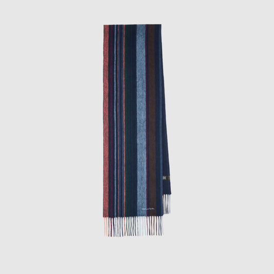 Paul Smith Navy Wool Multi Colour Stripe Scarf