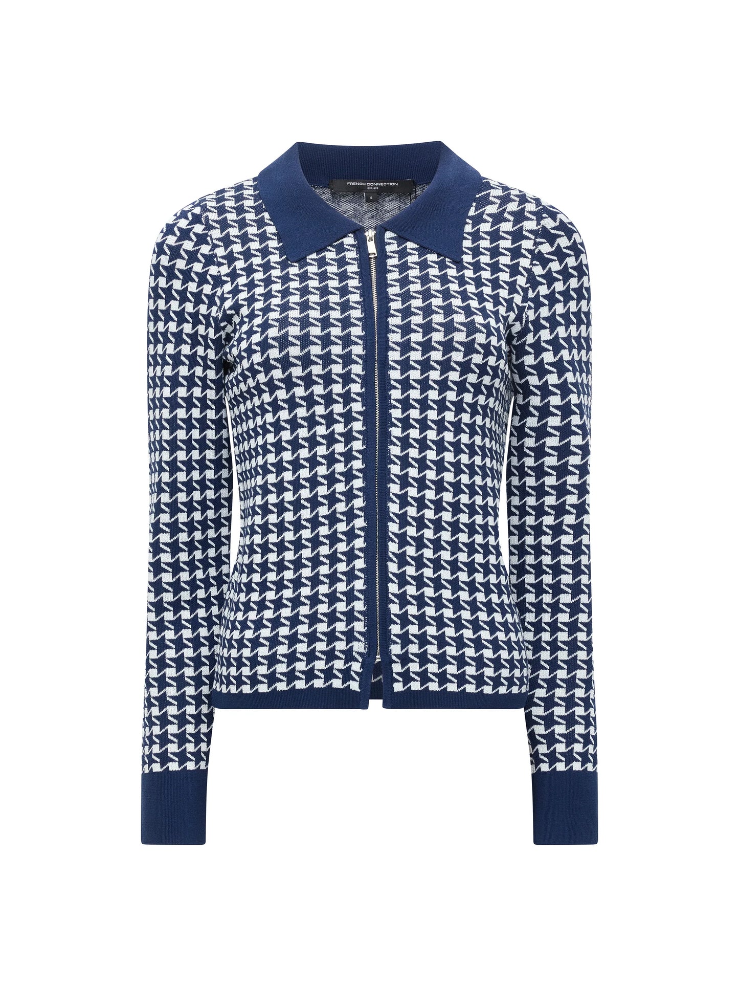 French Connection Gloria Jacquard Knit Zip Up Cardigan