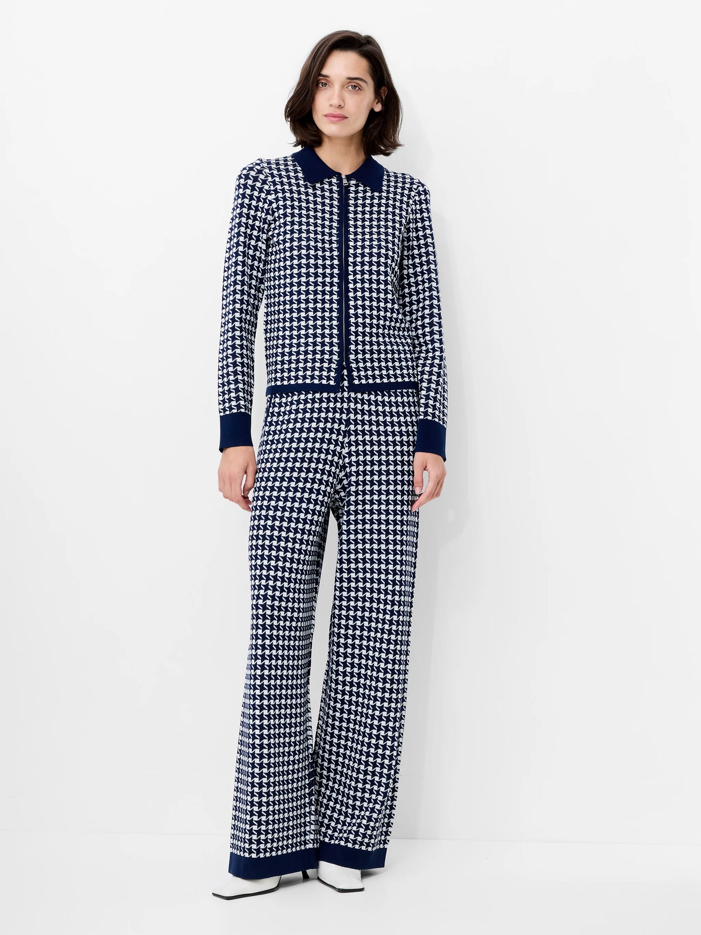 French Connection Gloria Jacquard Knit Zip Up Cardigan