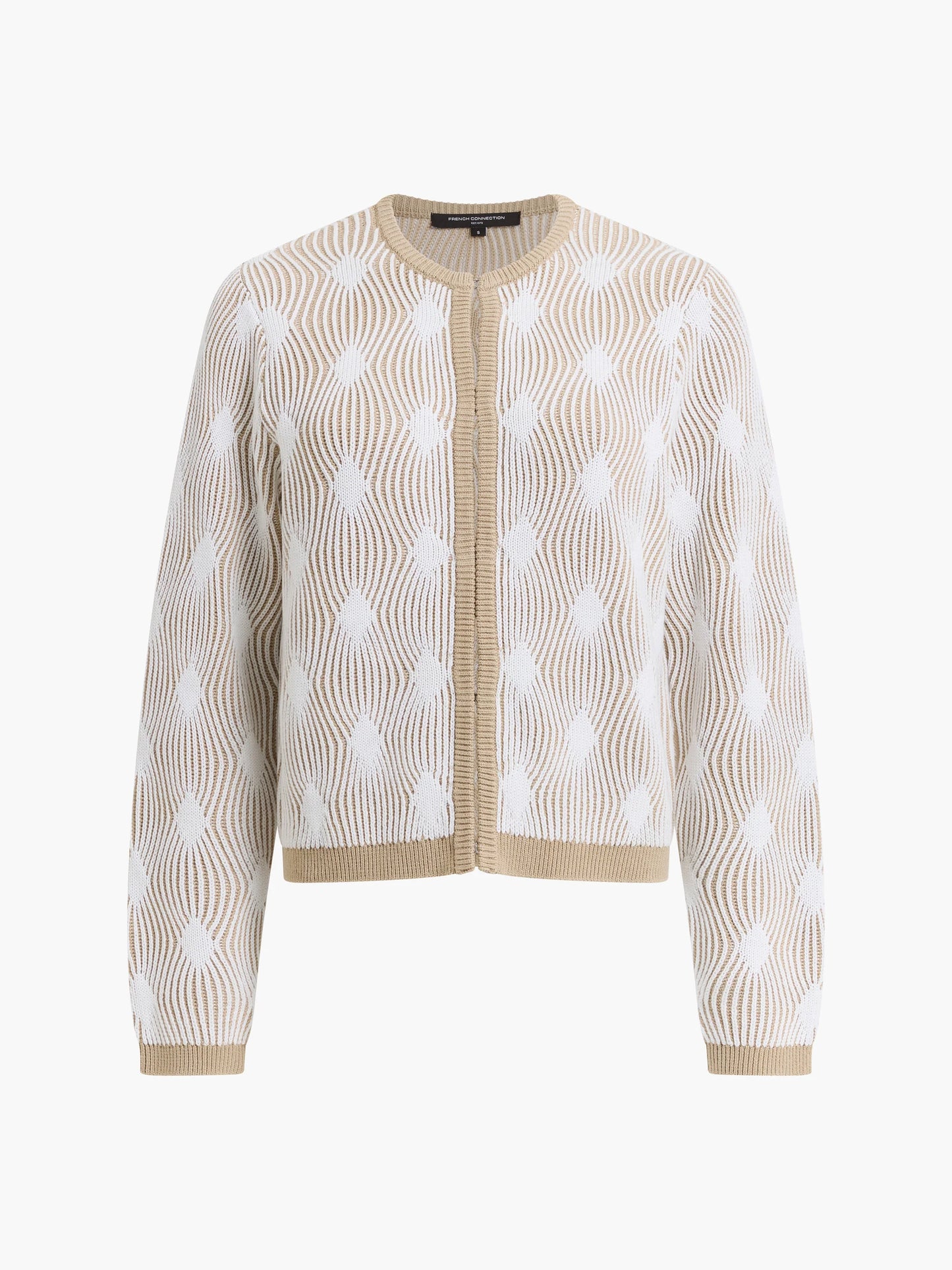 French Connection Pheby Wave Jacquard Knit Light Brown Cardigan