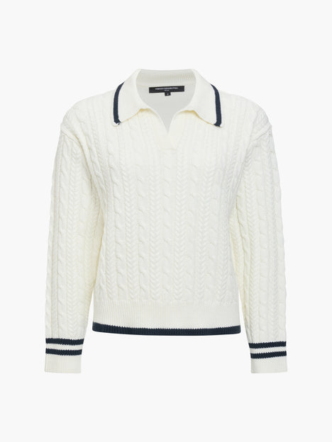 French Connection Klara White Cable Knit Polo Jumper