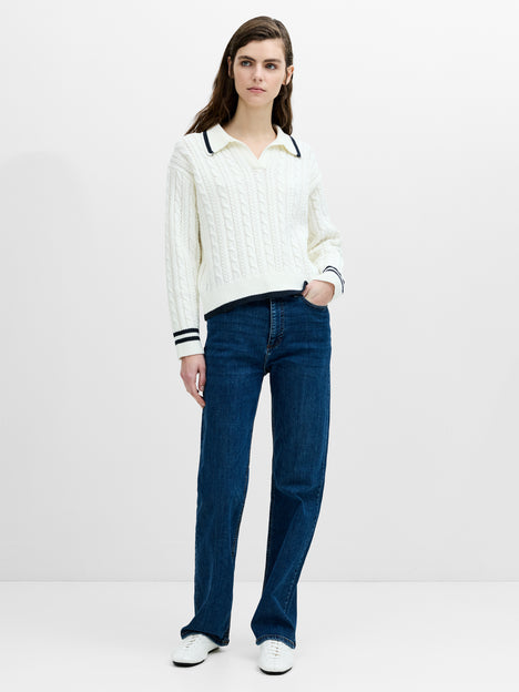 French Connection Klara White Cable Knit Polo Jumper