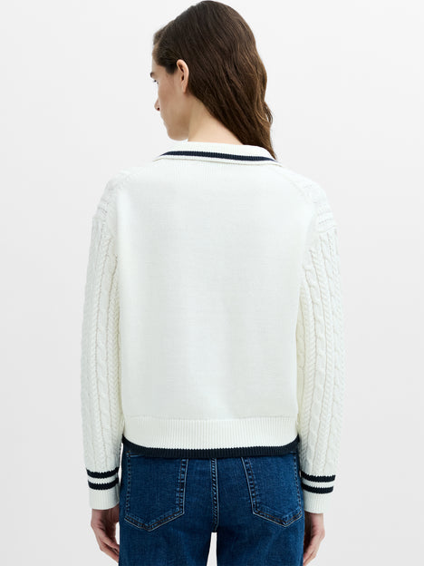 French Connection Klara White Cable Knit Polo Jumper