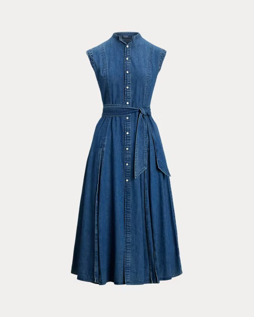 Polo Ralph Lauren Belted Denim Sleeveless A-Line Dress