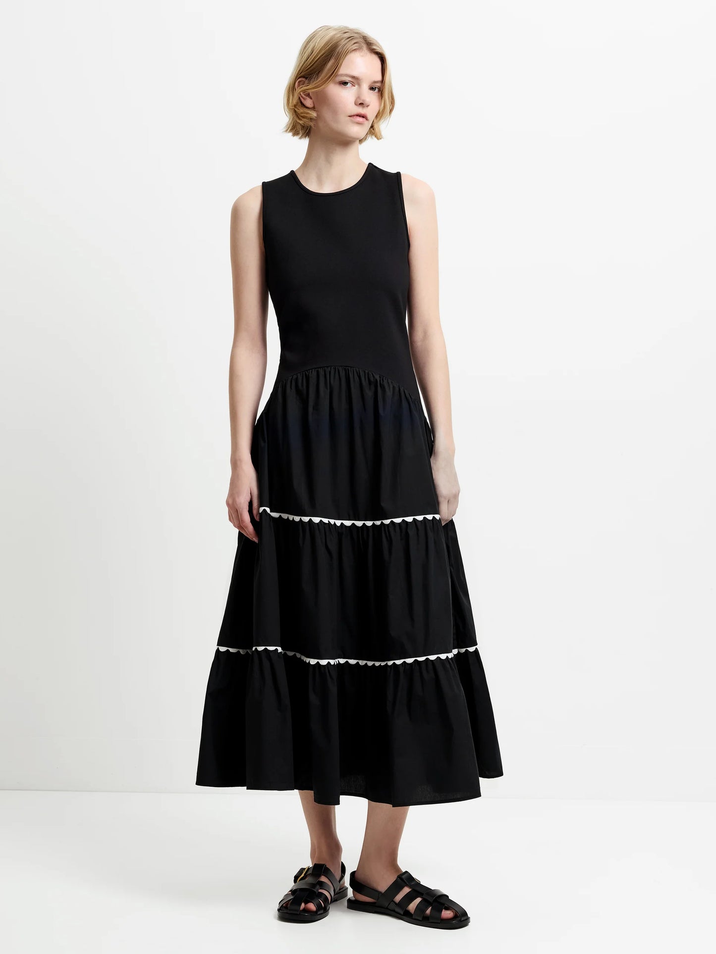French Connection Kaylie Jia Mix Ric Rac Midi Dress