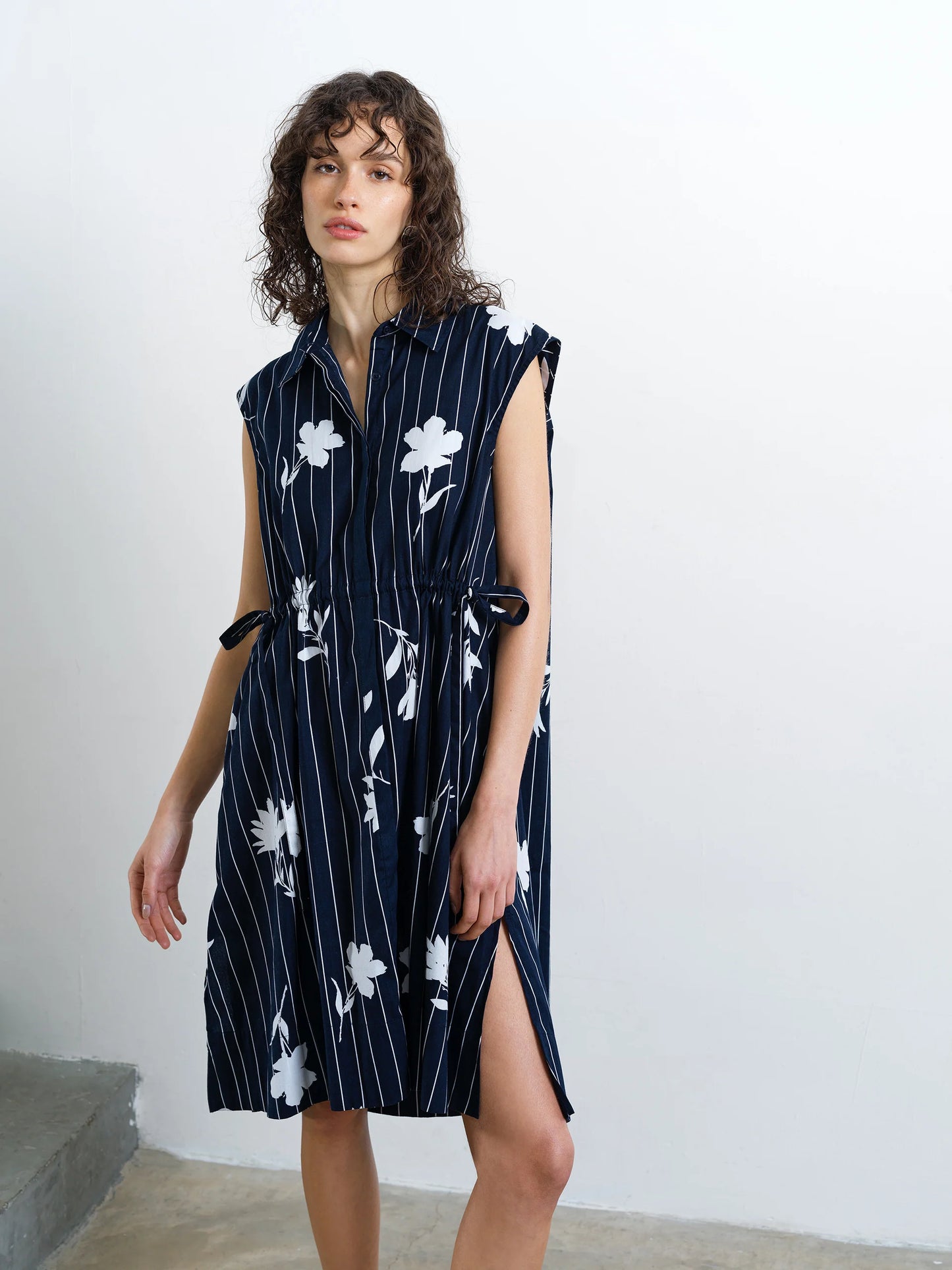 French Connection Cambria Cotton Sleeveless Drawstring Dress