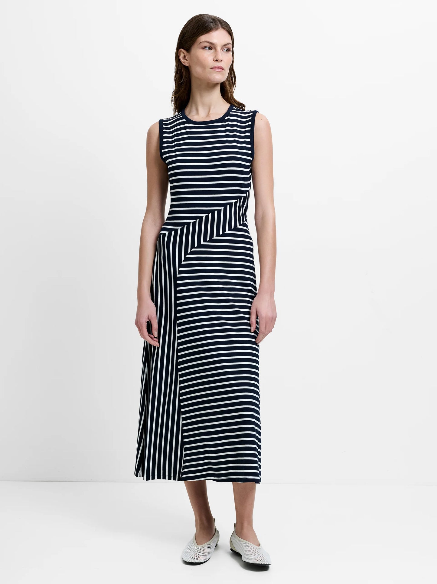 French Connection Kyra Jersey Striped Sleeveless Midi Dress