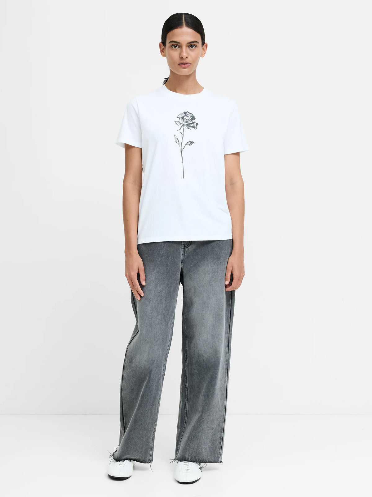 French Connection Cotton Jersey Rose Print T-Shirt