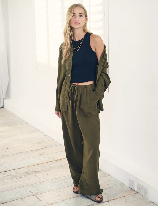 Nobody's Child Linen-blend Drawstring Wide Leg Trousers