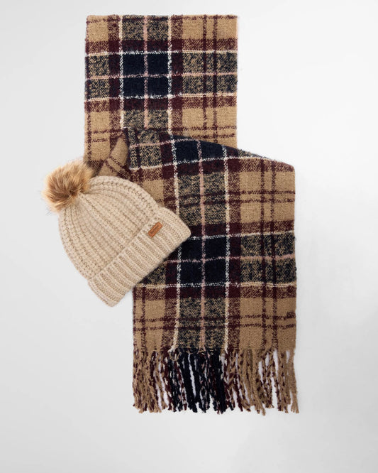 Barbour Saltburn Beanie And Tartan Scarf Set