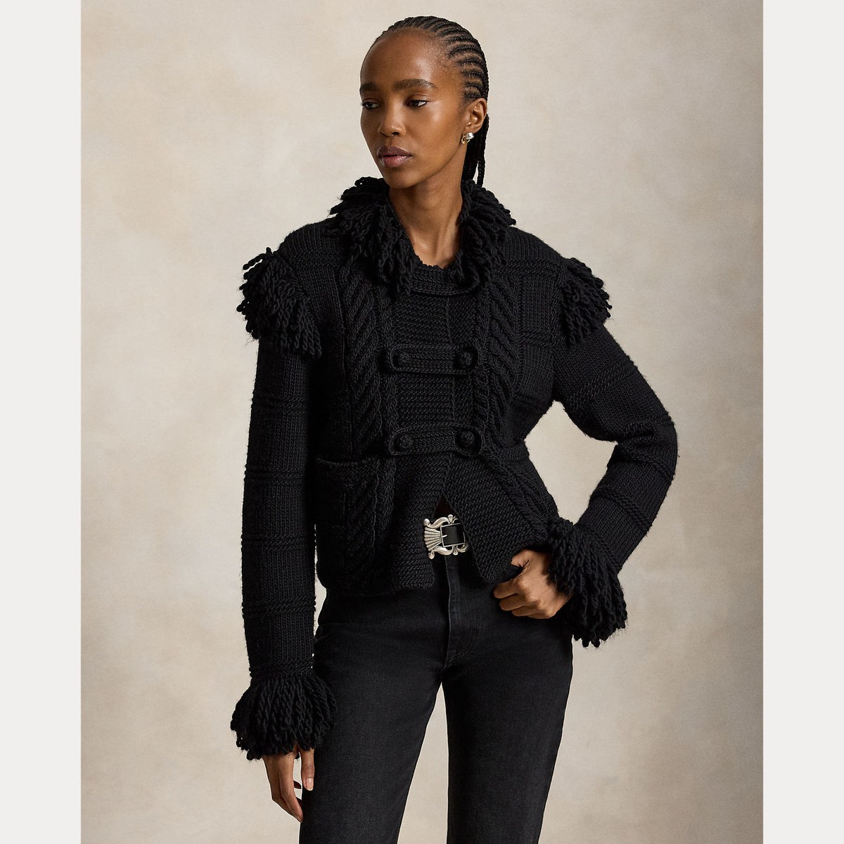 Polo Ralph Lauren Knit Fringe Wool Cardigan