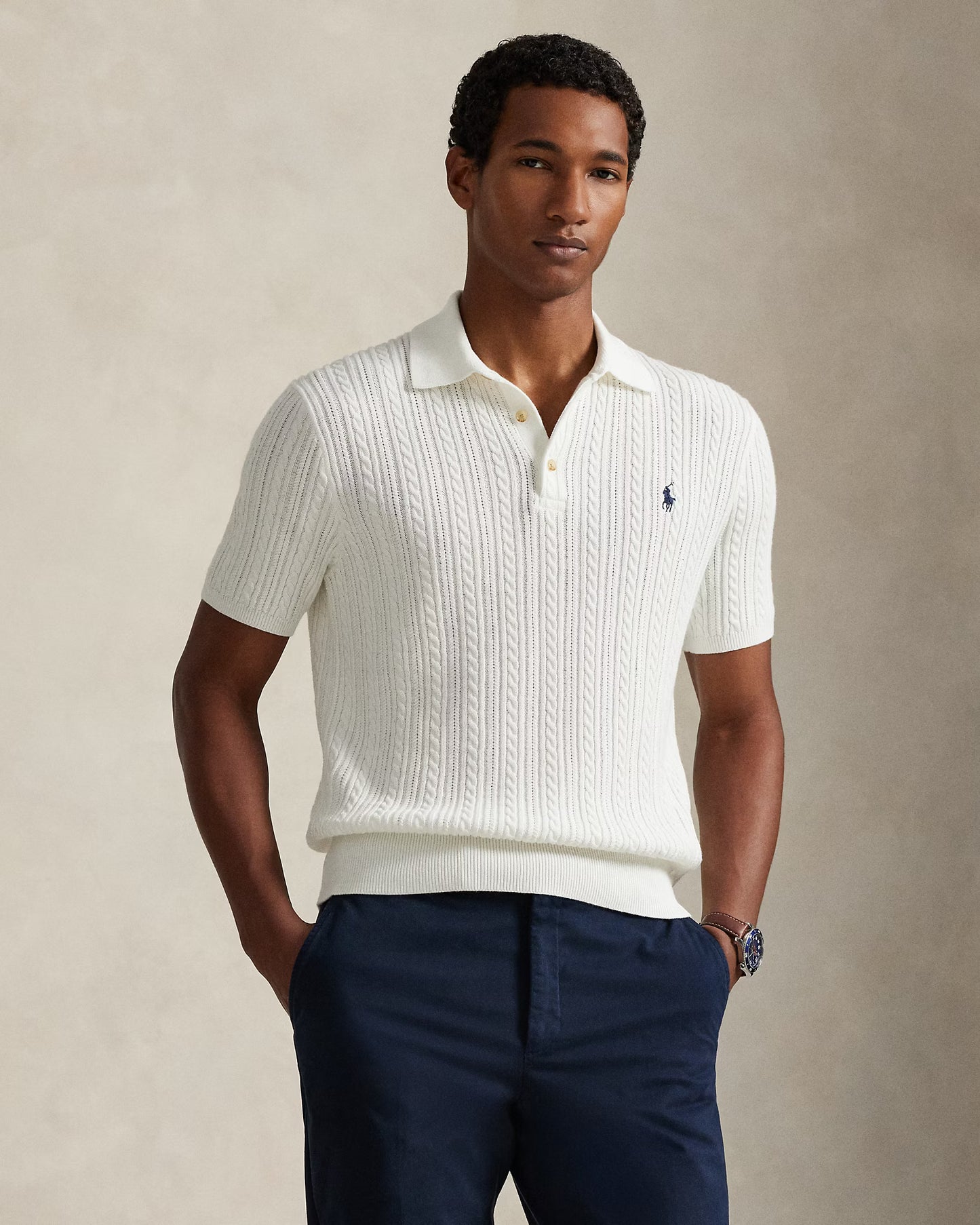 Polo Ralph Lauren Cable-Knit Cotton Polo Sweater