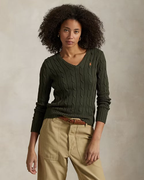 Polo Ralph Lauren Cable-Knit Cotton V-Neck Jumper