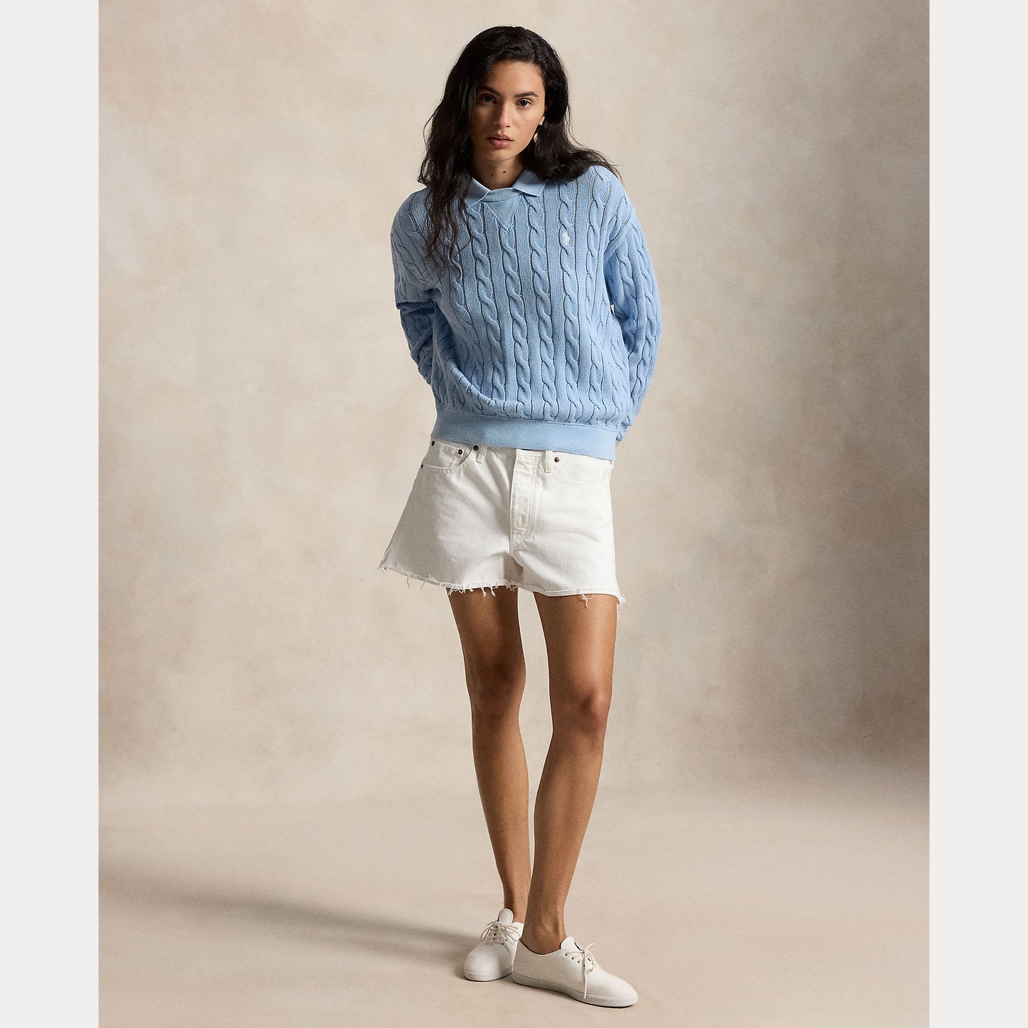 Polo Ralph Lauren Cable Knit Cotton Polo Collar Sweater