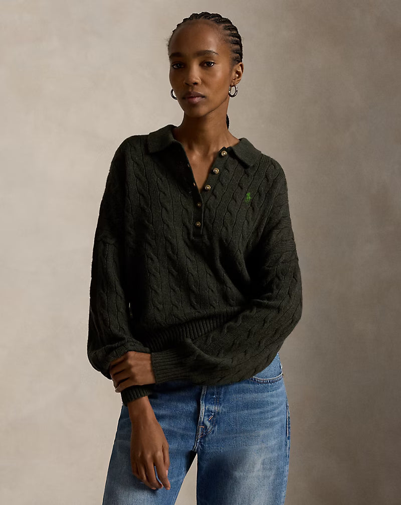 Polo Ralph Lauren Cable Wool-Cashmere Polo-Collar Jumper