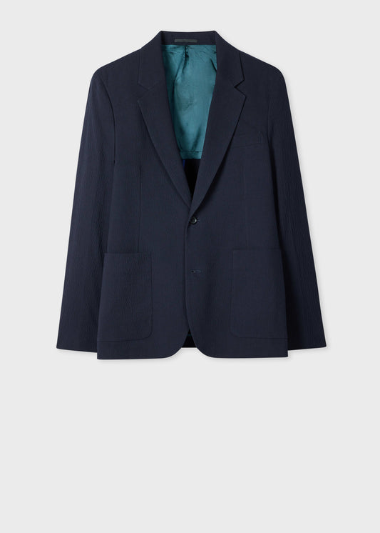 Paul Smith Navy Seersucker Cotton Check Buggy-Lined Blazer