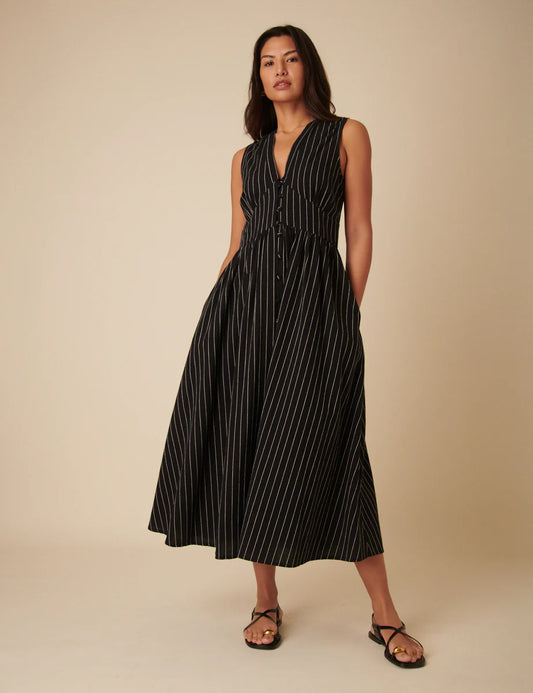 Nobody's Child Black Pinstripe Sleeveless Starlight Midi Dress