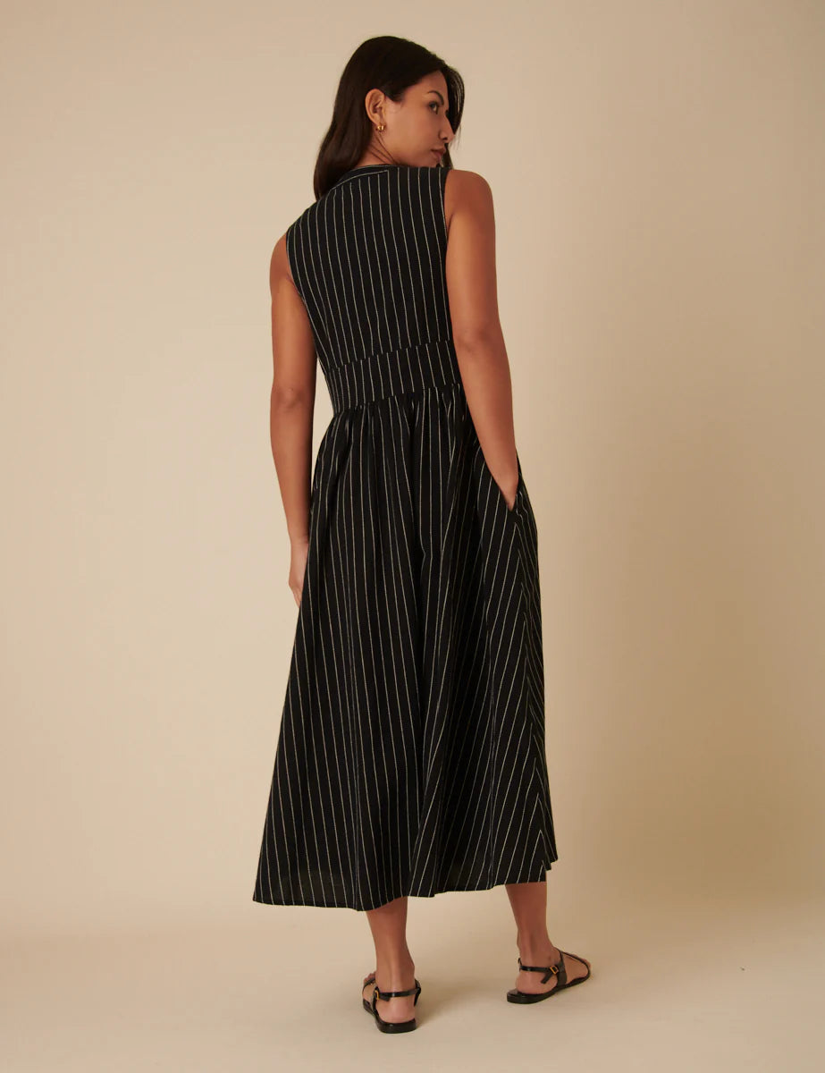 Nobody's Child Black Pinstripe Sleeveless Starlight Midi Dress