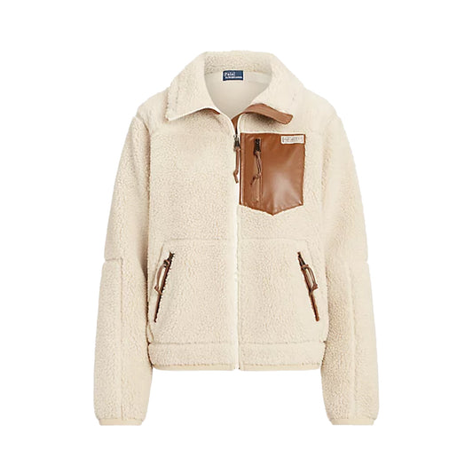 Polo Ralph Lauren Leather-Trim High-Pile Fleece Jacket