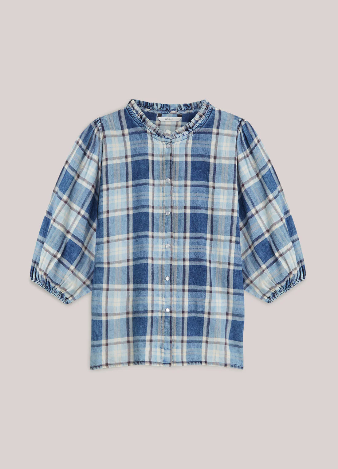 Summum Plaid Blouse with Puff Sleeves