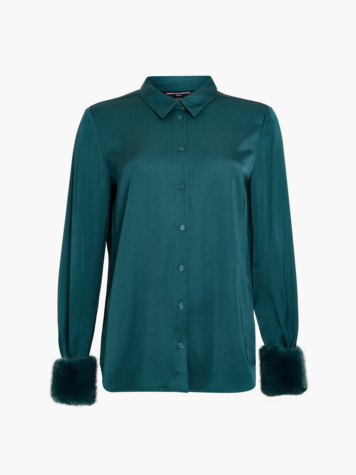 French Connection Hope Satin Faux Fur Trim Shirt