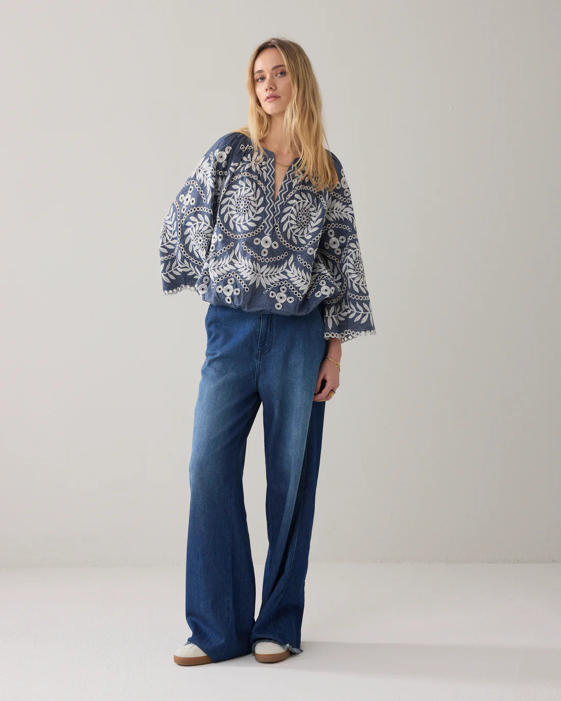 Summum Chambray Top with Embroidery