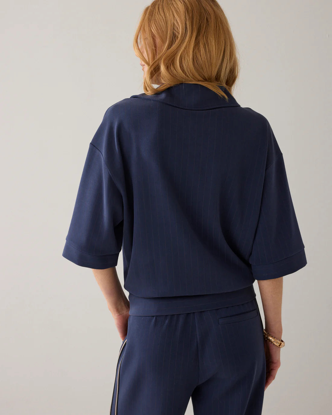 Pinstripe Polo Top in Soft Scuba Fabric