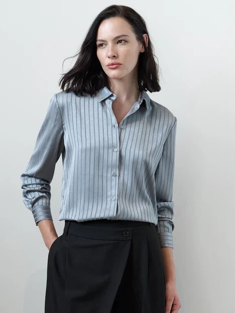 French Connection Maggie Silver Stripe Satin Shirt