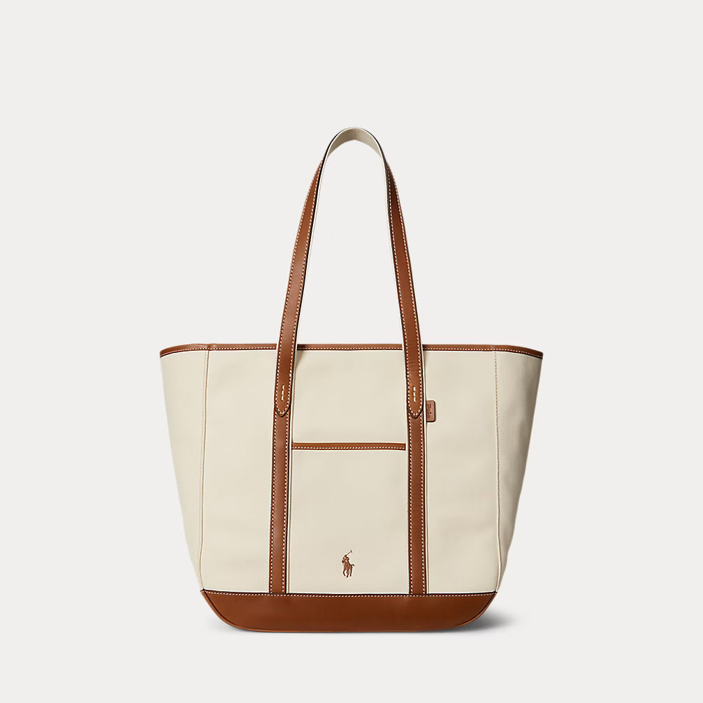 Polo Ralph Lauren Leather-Trim Canvas Medium Shopper Tote