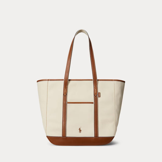 Polo Ralph Lauren Leather-Trim Canvas Medium Shopper Tote